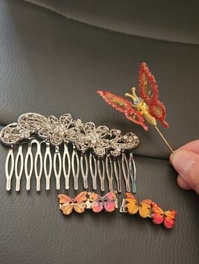 Crystal Floral Hair Comb and Butterfly Pins